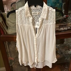 Abercrombie Kids Cream Embellished Notched Collar Blouse